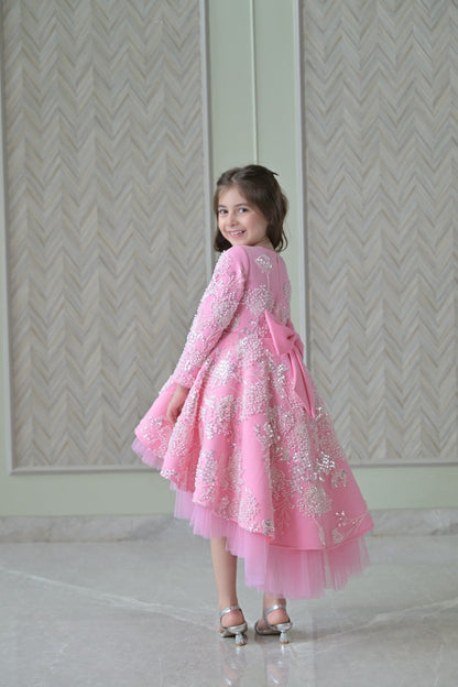 Lotus Pink Ivory Pearl Short Long Gown
