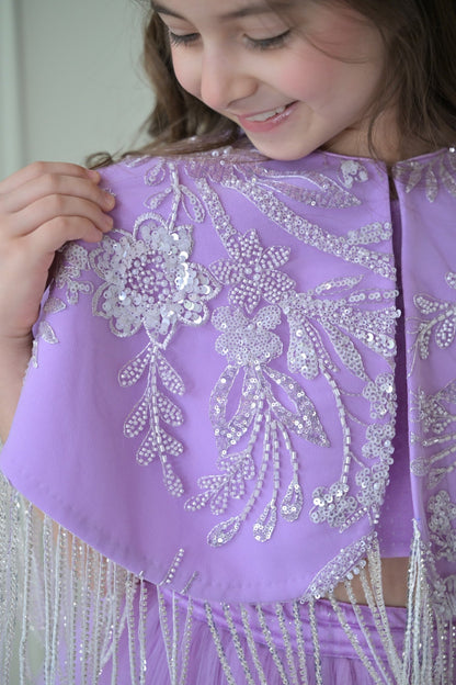 Lilac Silver Cape Frill Lehenga Set