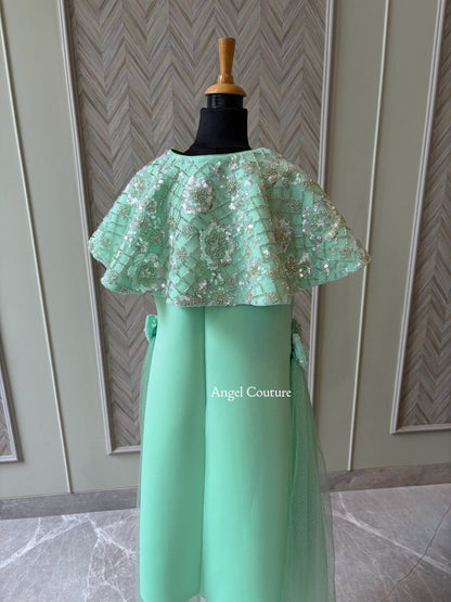 Mint Green Sequence Cape Sie Flair Dress