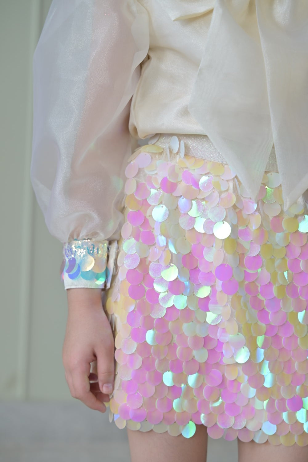 Ivory Bow Organza Top With Sequence Skirt Set