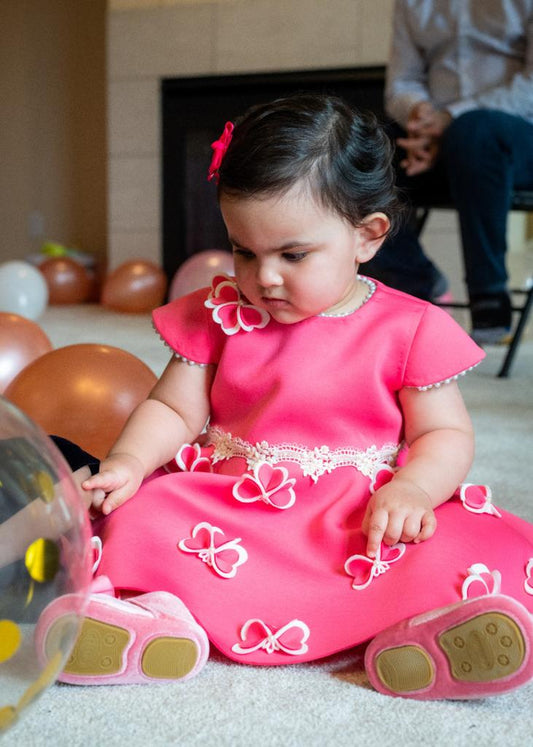 Fuchsia Pink Heart Flowers Lace Dress