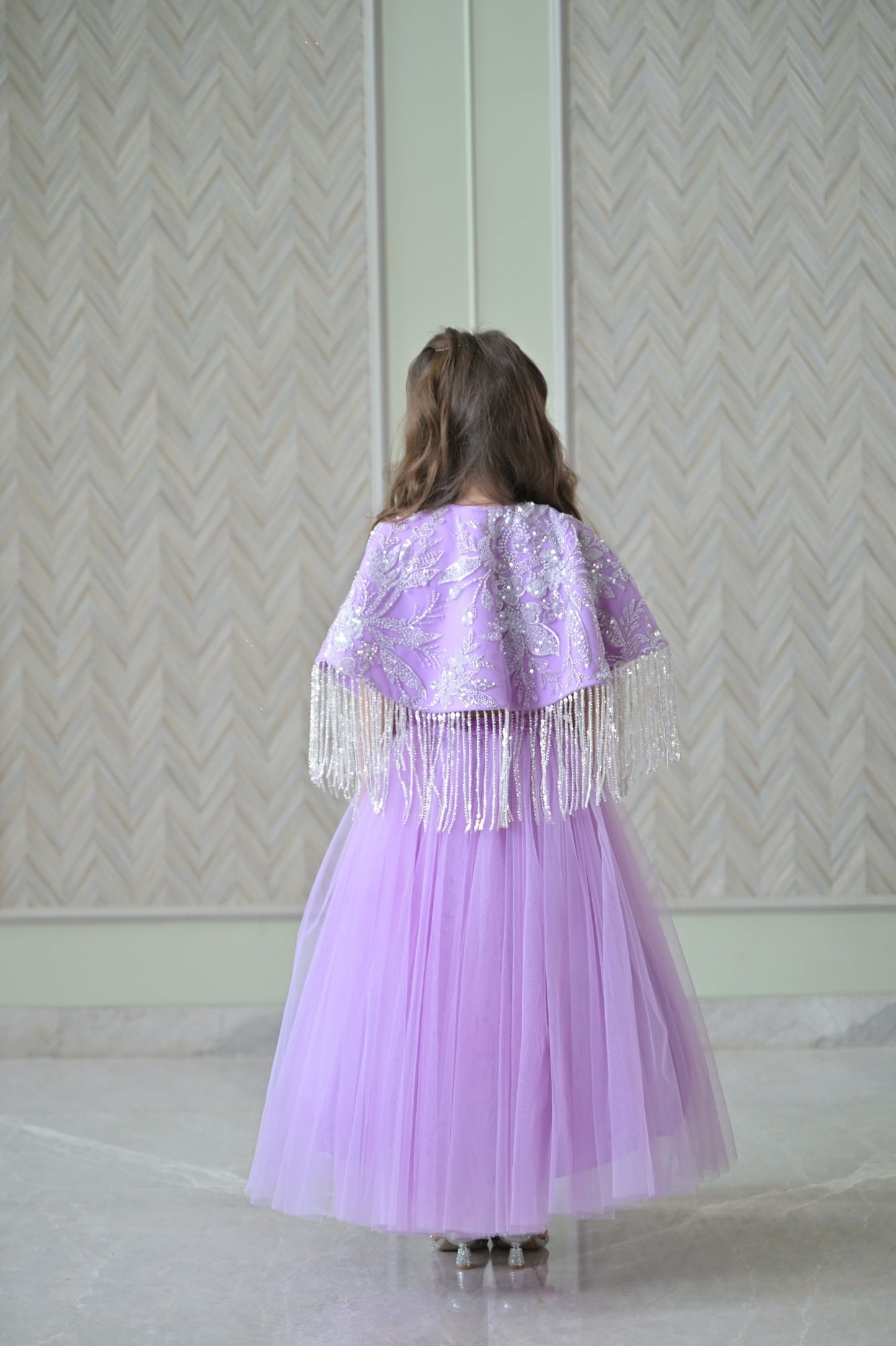 Lilac Silver Cape Frill Lehenga Set