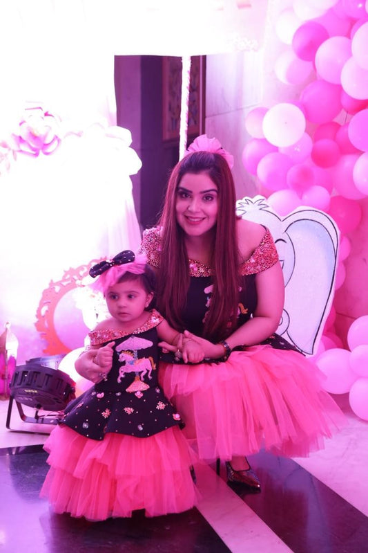 Black Fuchsia Pink Unicorn Carousel Dress