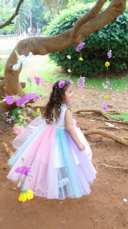 Ivory Silver Sequence Rainbow Flair Dress