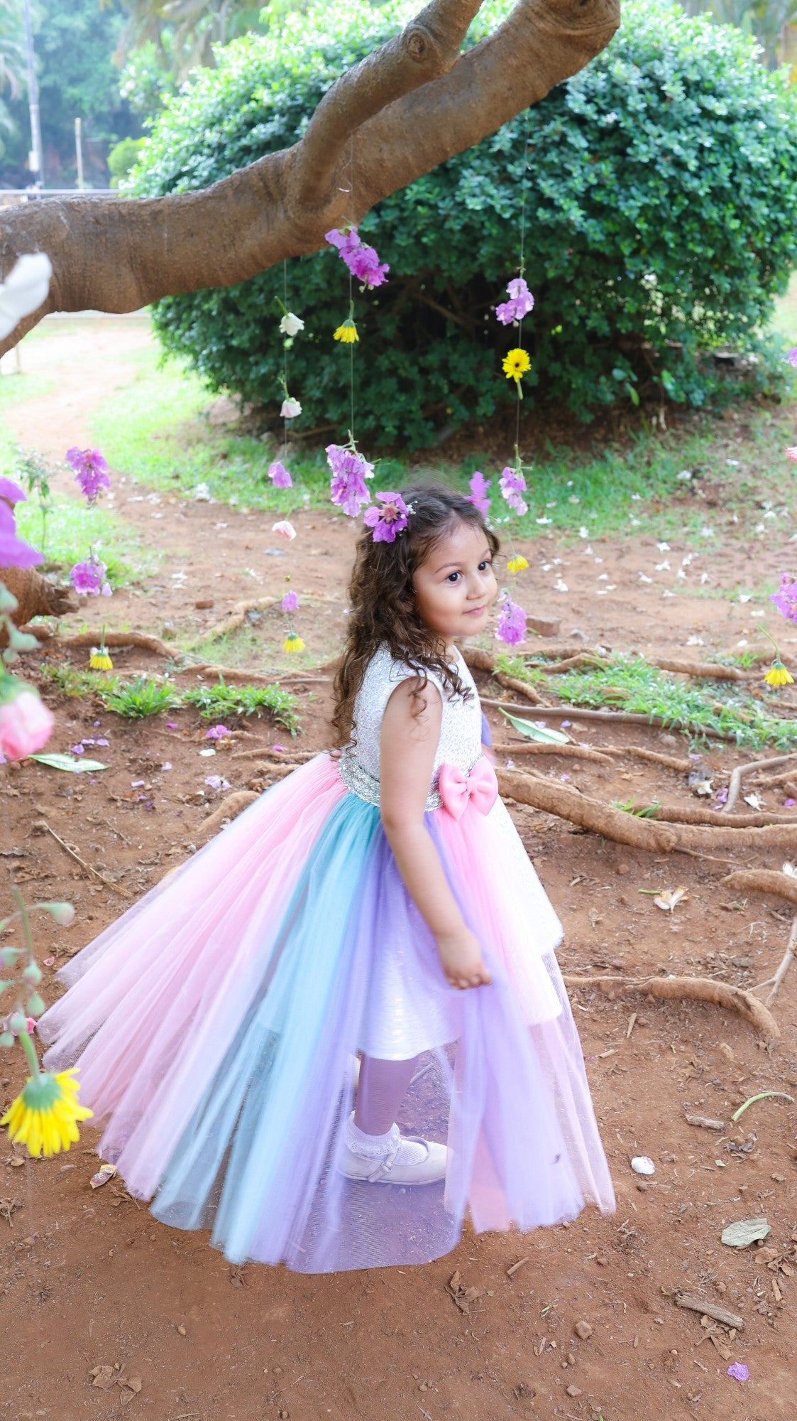 Ivory Silver Sequence Rainbow Flair Dress
