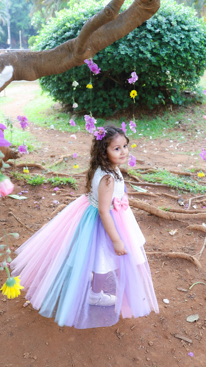 Ivory Silver Sequence Rainbow Flair Dress