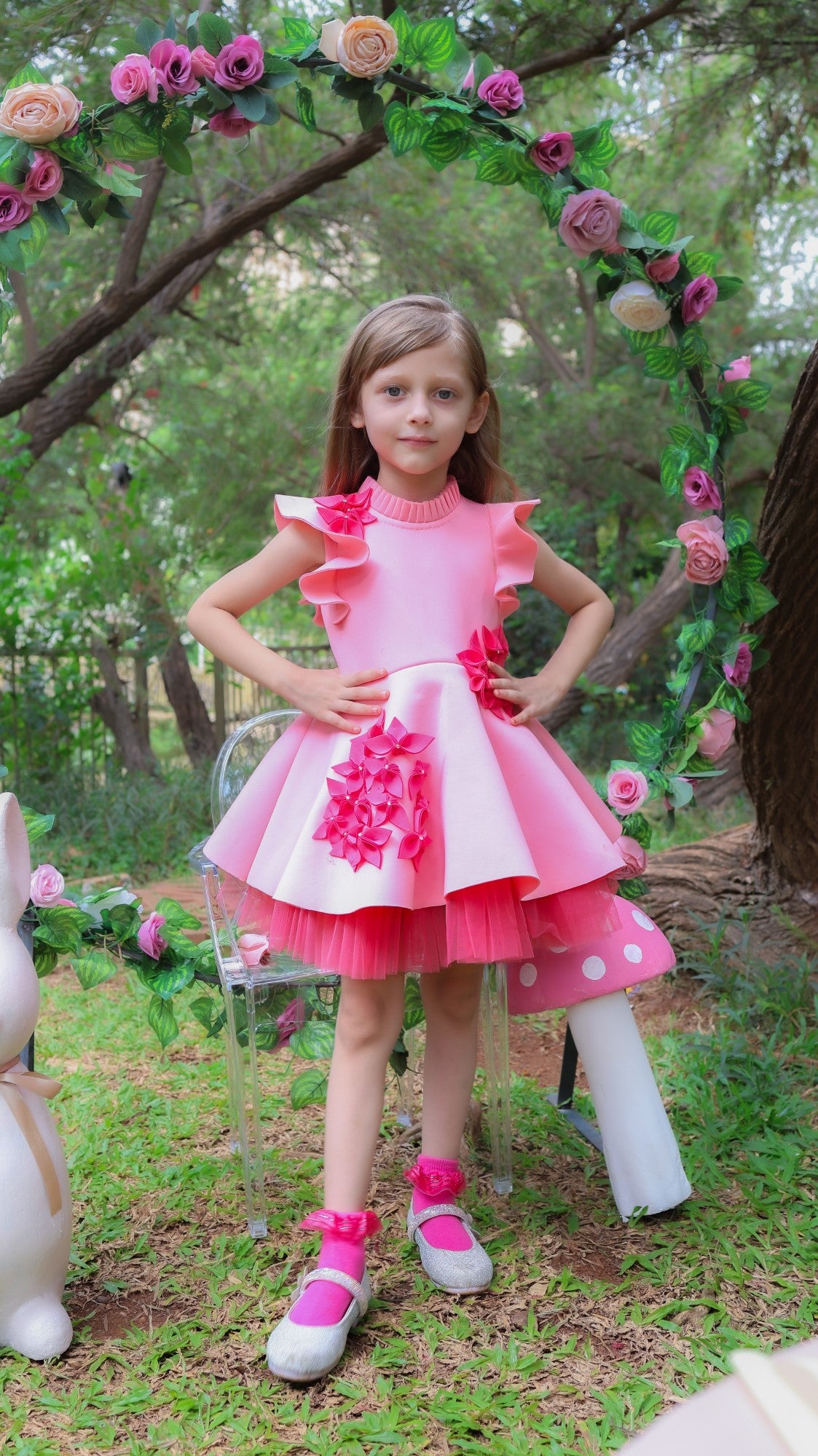 Shades Of Pink Garden Dress With Net
