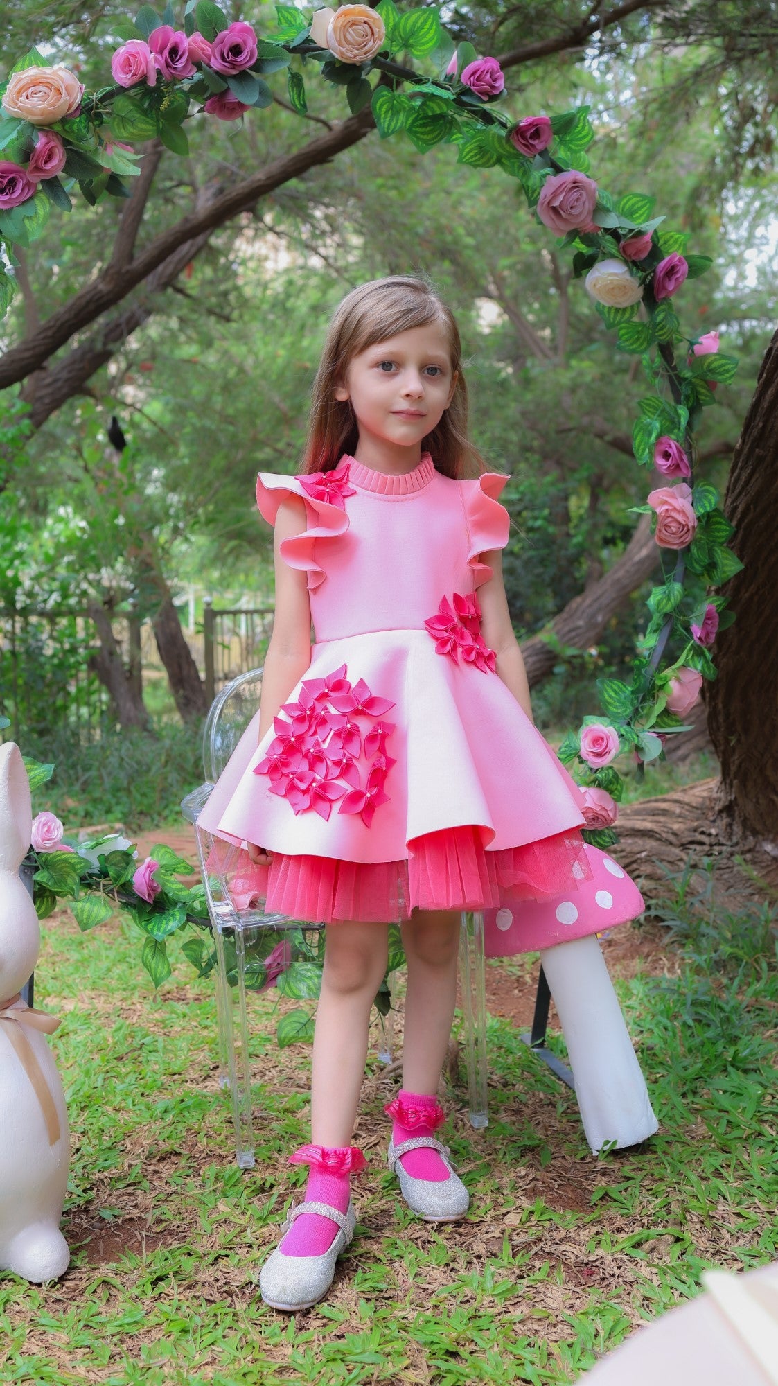 Shades Of Pink Garden Dress With Net