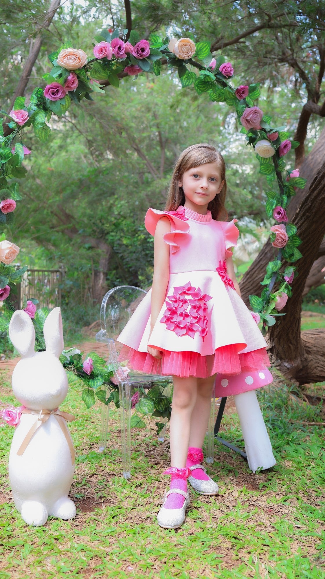Shades Of Pink Garden Dress With Net