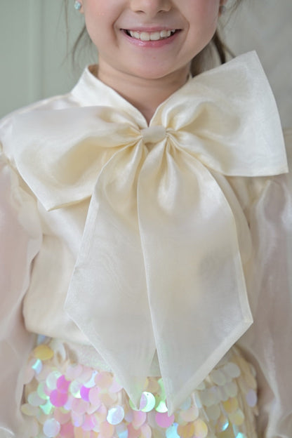 Ivory Bow Organza Top With Sequence Skirt Set