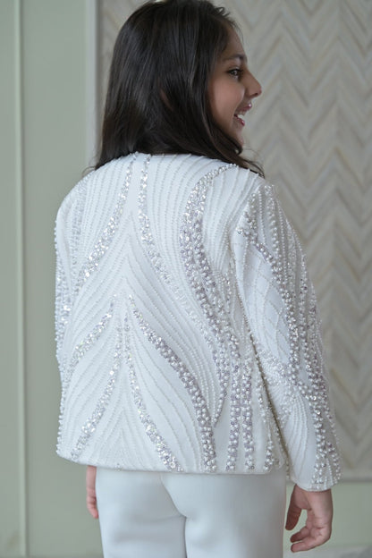 Ivory Pearl Sequence Jacket Jumpsuit