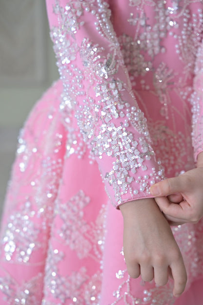 Lotus Pink Ivory Pearl Short Long Gown