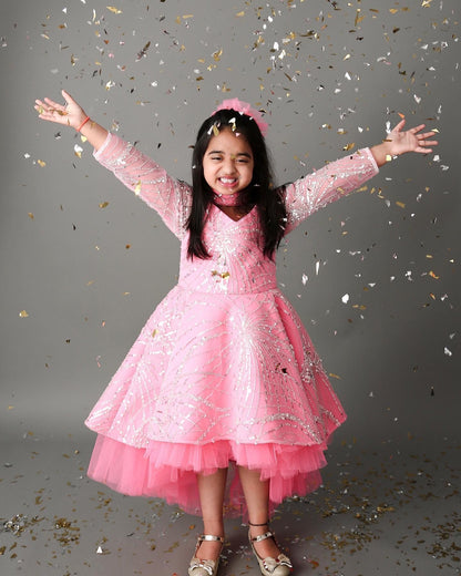 Fuchsia Pink Spider Short Long Gown