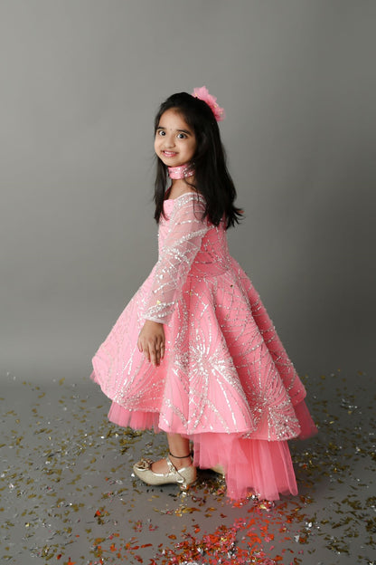 Fuchsia Pink Spider Short Long Gown