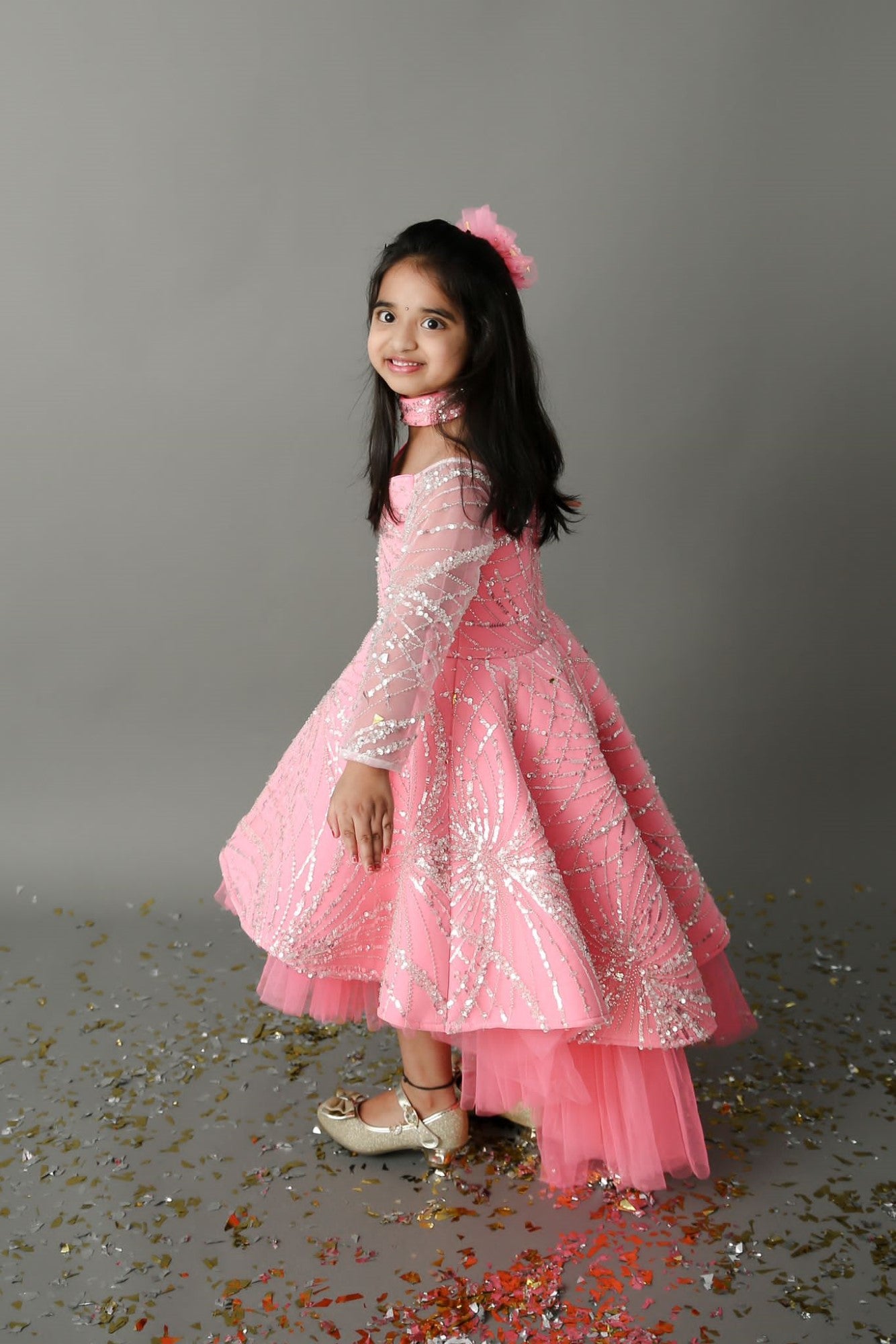 Fuchsia Pink Spider Short Long Gown