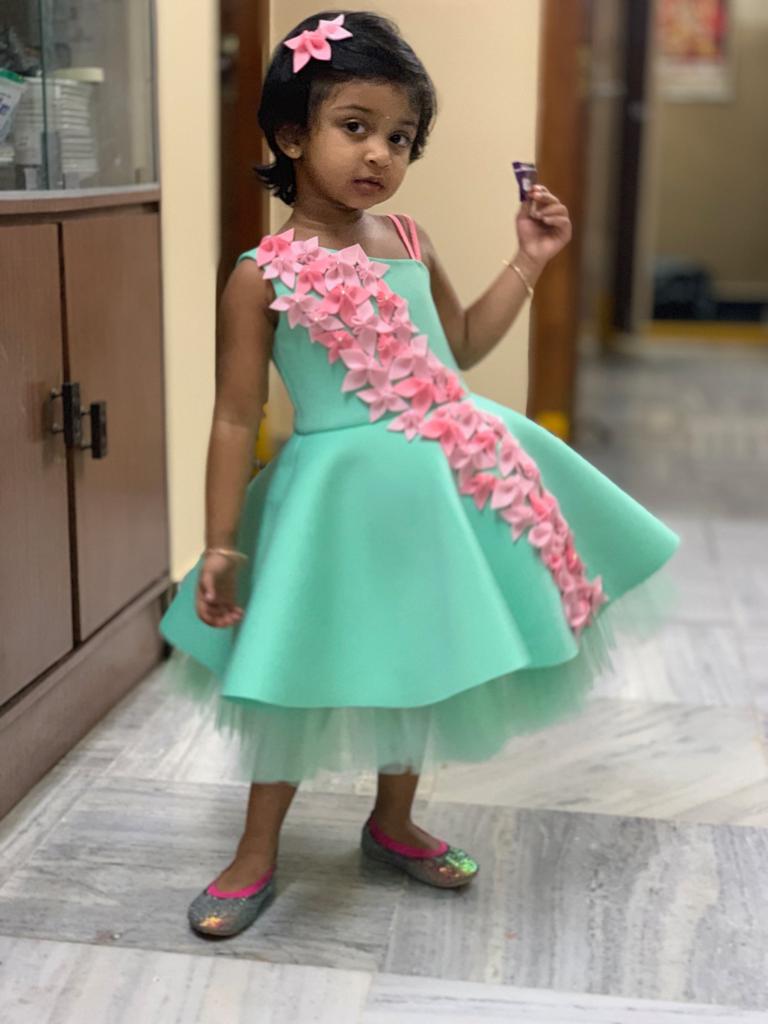 Mint Green Shades Of Pink Falling Flowers Dress