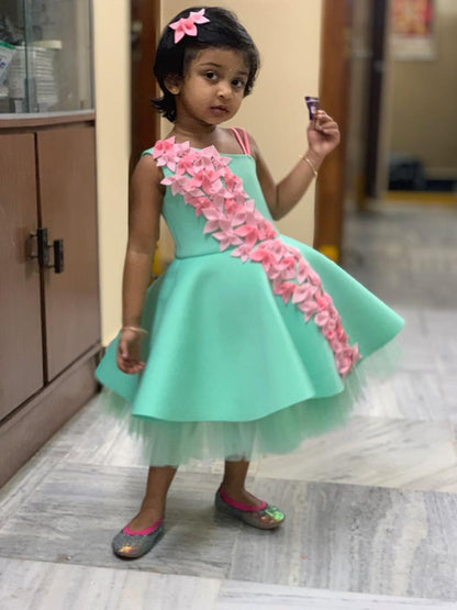 Mint Green Shades Of Pink Falling Flowers Dress