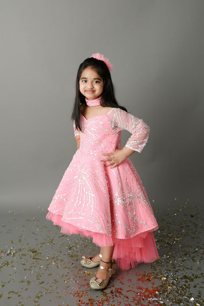 Fuchsia Pink Spider Short Long Gown