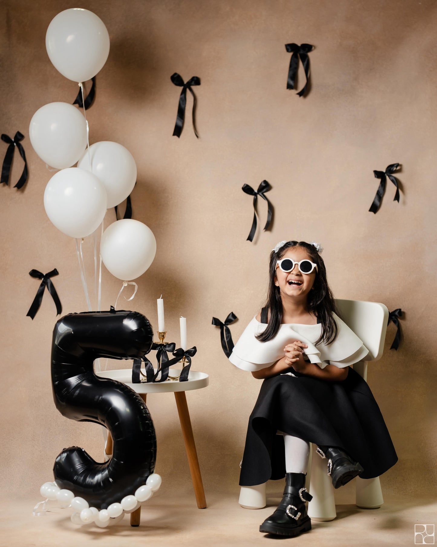 Black And Ivory Double Drape Offshoulder Dress