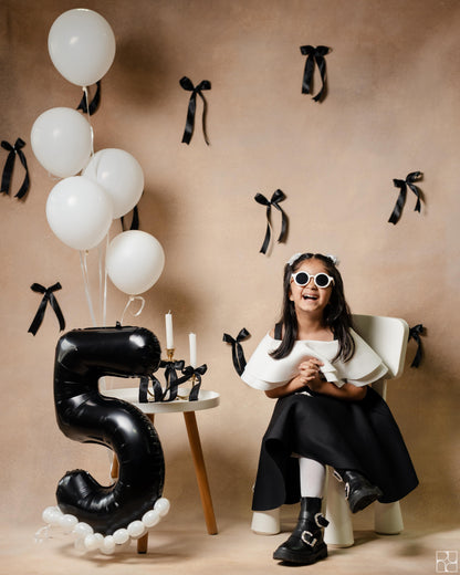 Black And Ivory Double Drape Offshoulder Dress