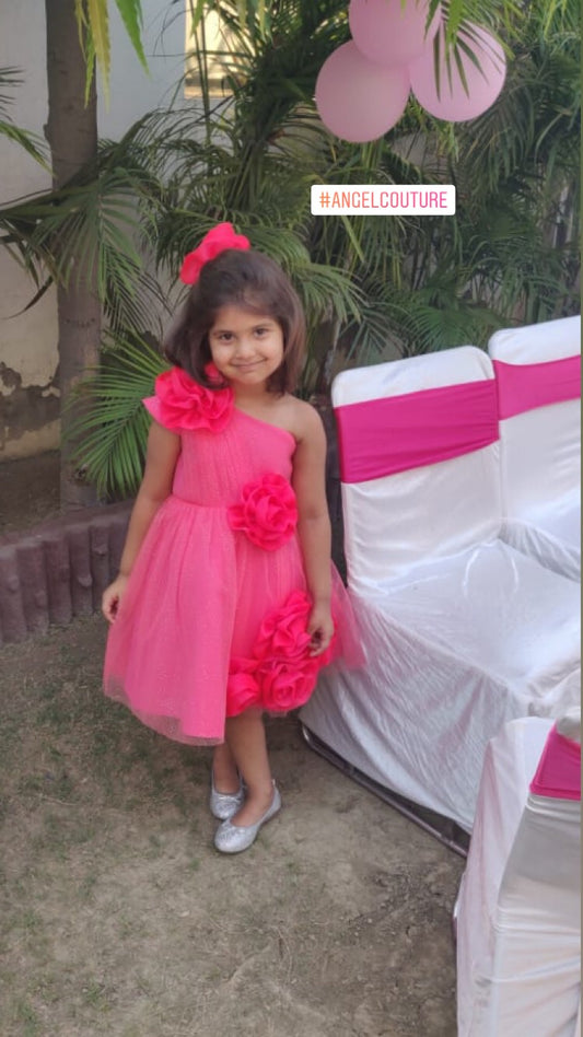 Fuchsia Pink Organza 4 Rose Dress