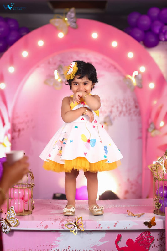 Ivory Yellow Criss Cross Unicorn Carousel Dress