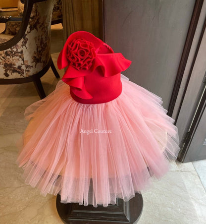 Red Baby Pink One Shoulder Rose Dress