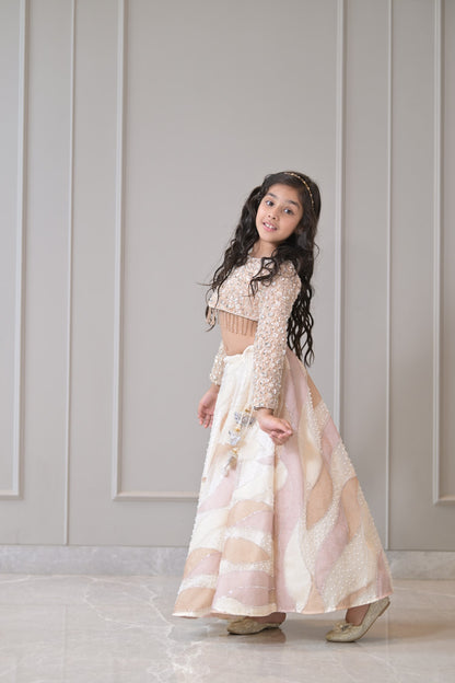 Ivory Pearl Pastel Gold Sequnece Lehenga Set