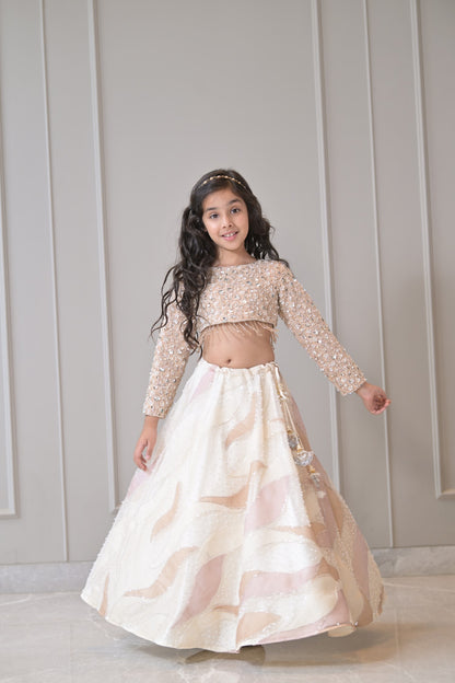 Ivory Pearl Pastel Gold Sequnece Lehenga Set