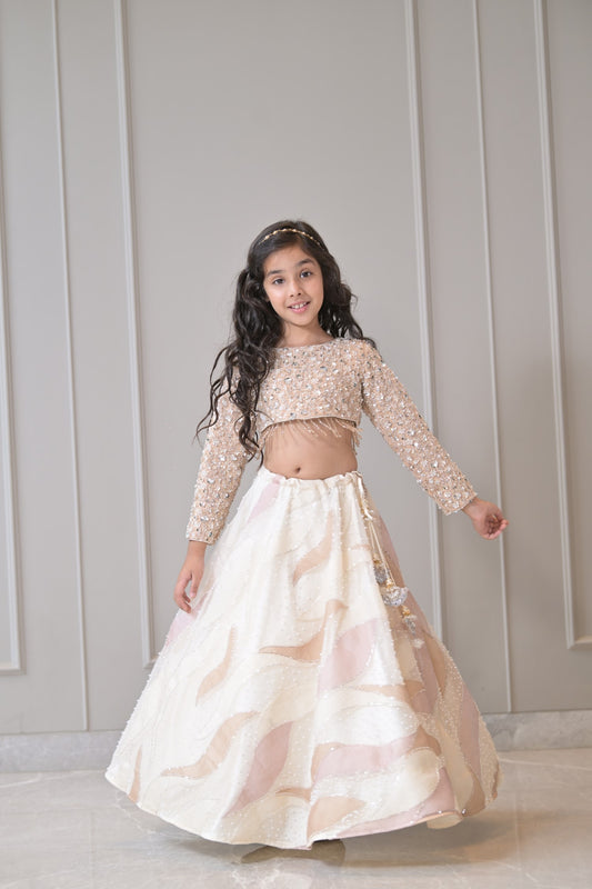 Ivory Pearl Pastel Gold Sequnece Lehenga Set