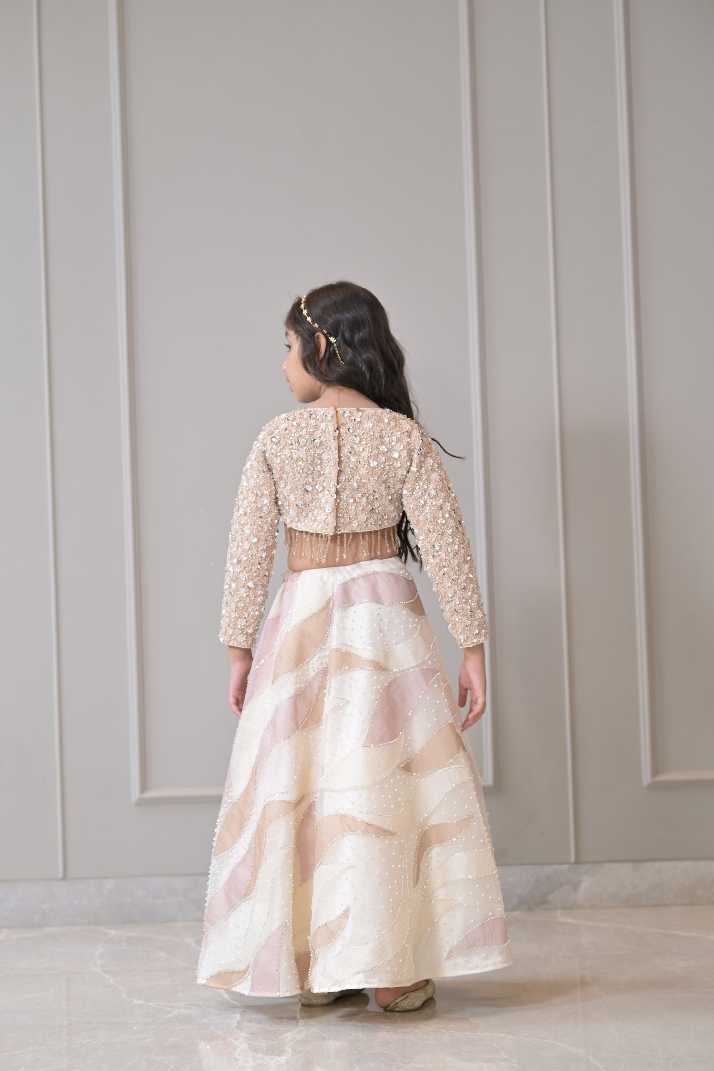 Ivory Pearl Pastel Gold Sequnece Lehenga Set