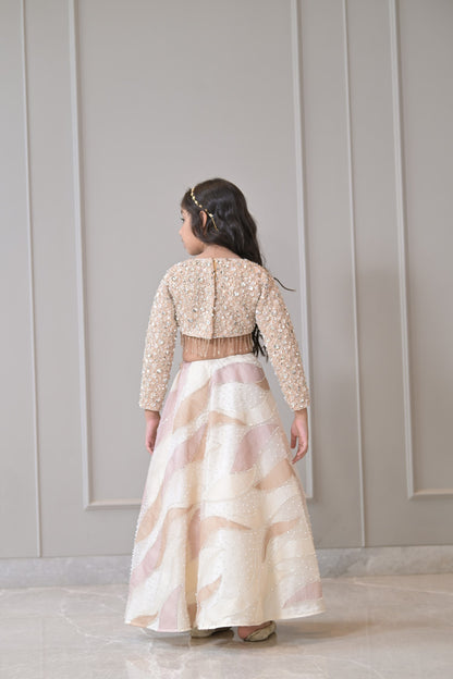 Ivory Pearl Pastel Gold Sequnece Lehenga Set