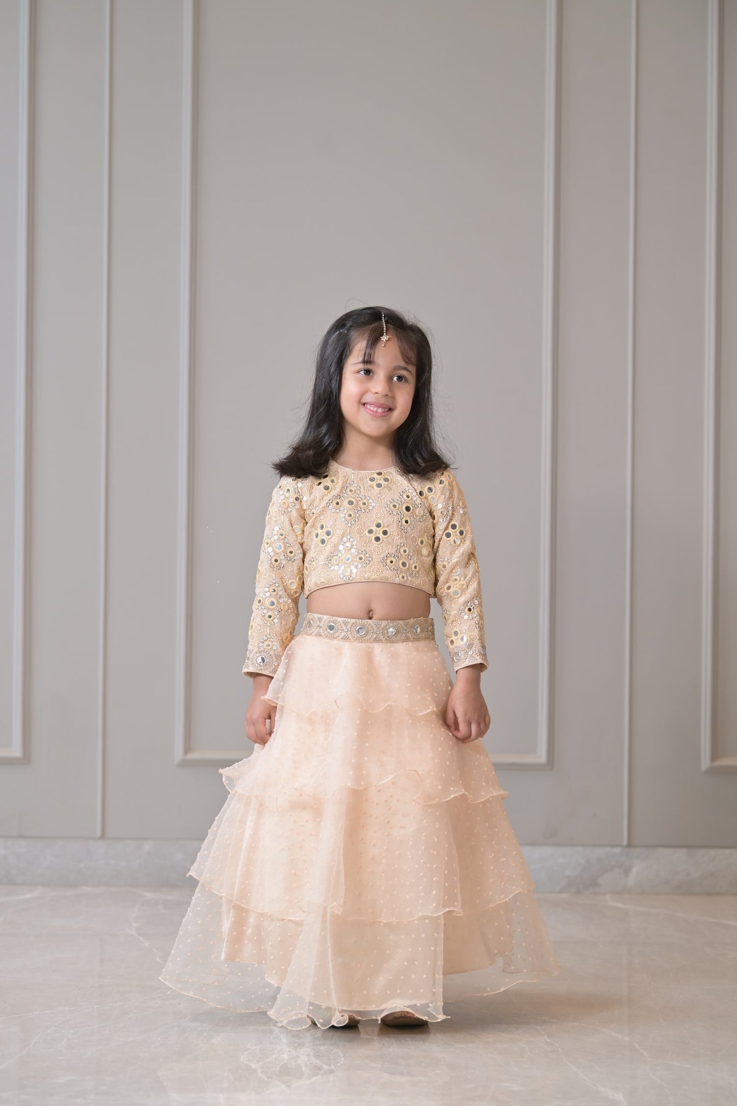 Peach Mirror Organza Lehenga Set