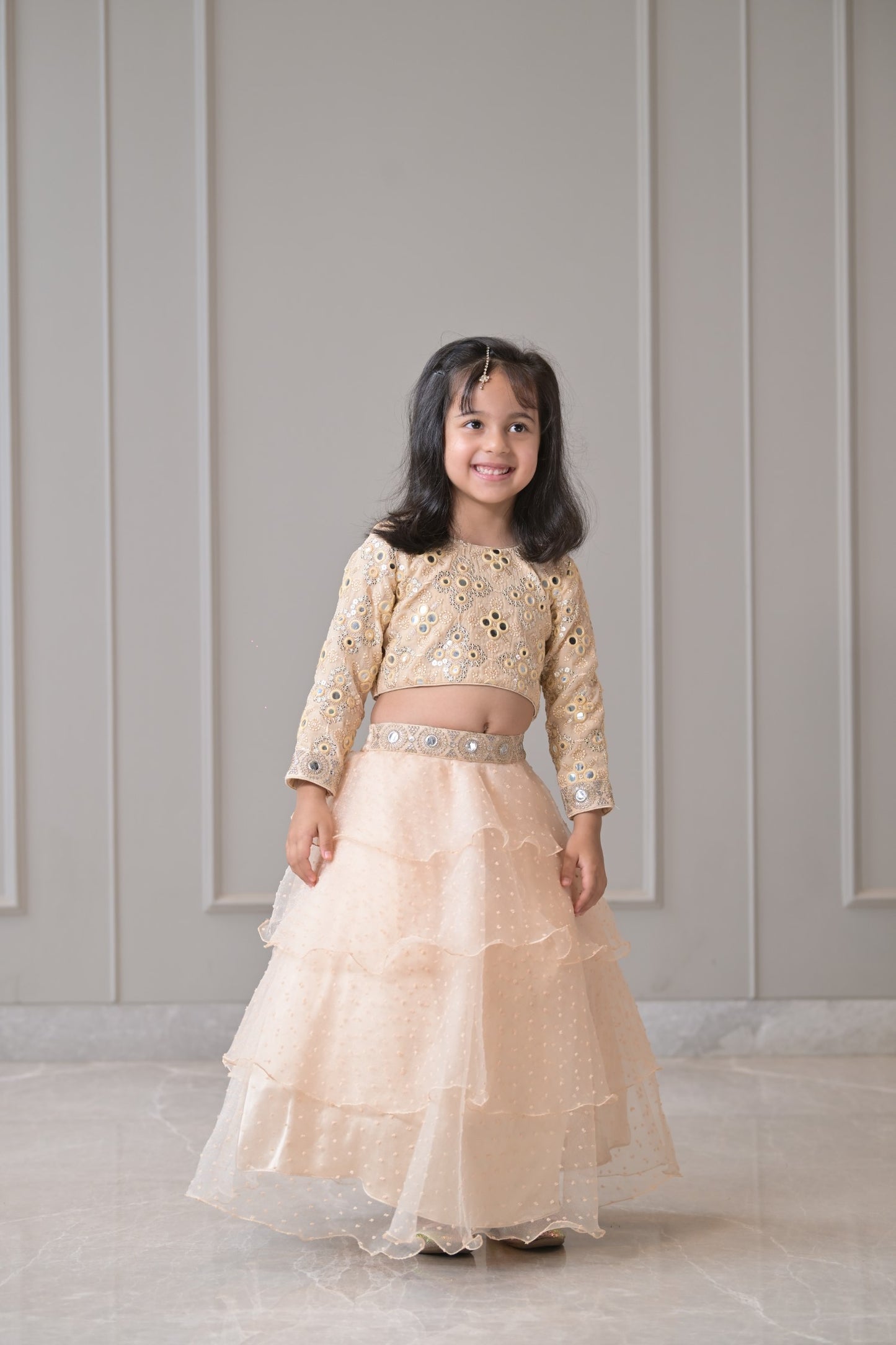 Peach Mirror Organza Lehenga Set