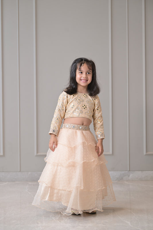 Peach Mirror Organza Lehenga Set