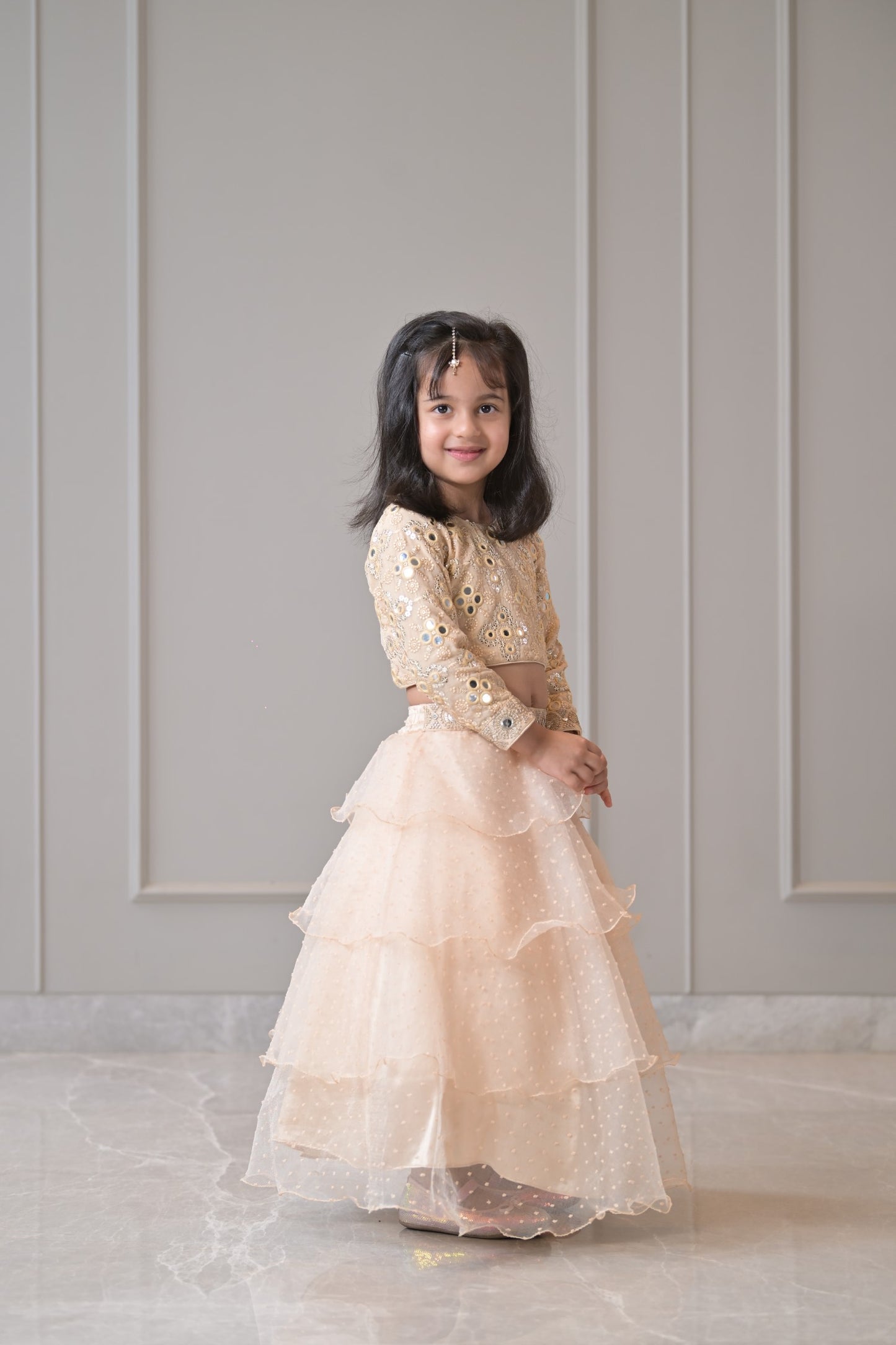 Peach Mirror Organza Lehenga Set