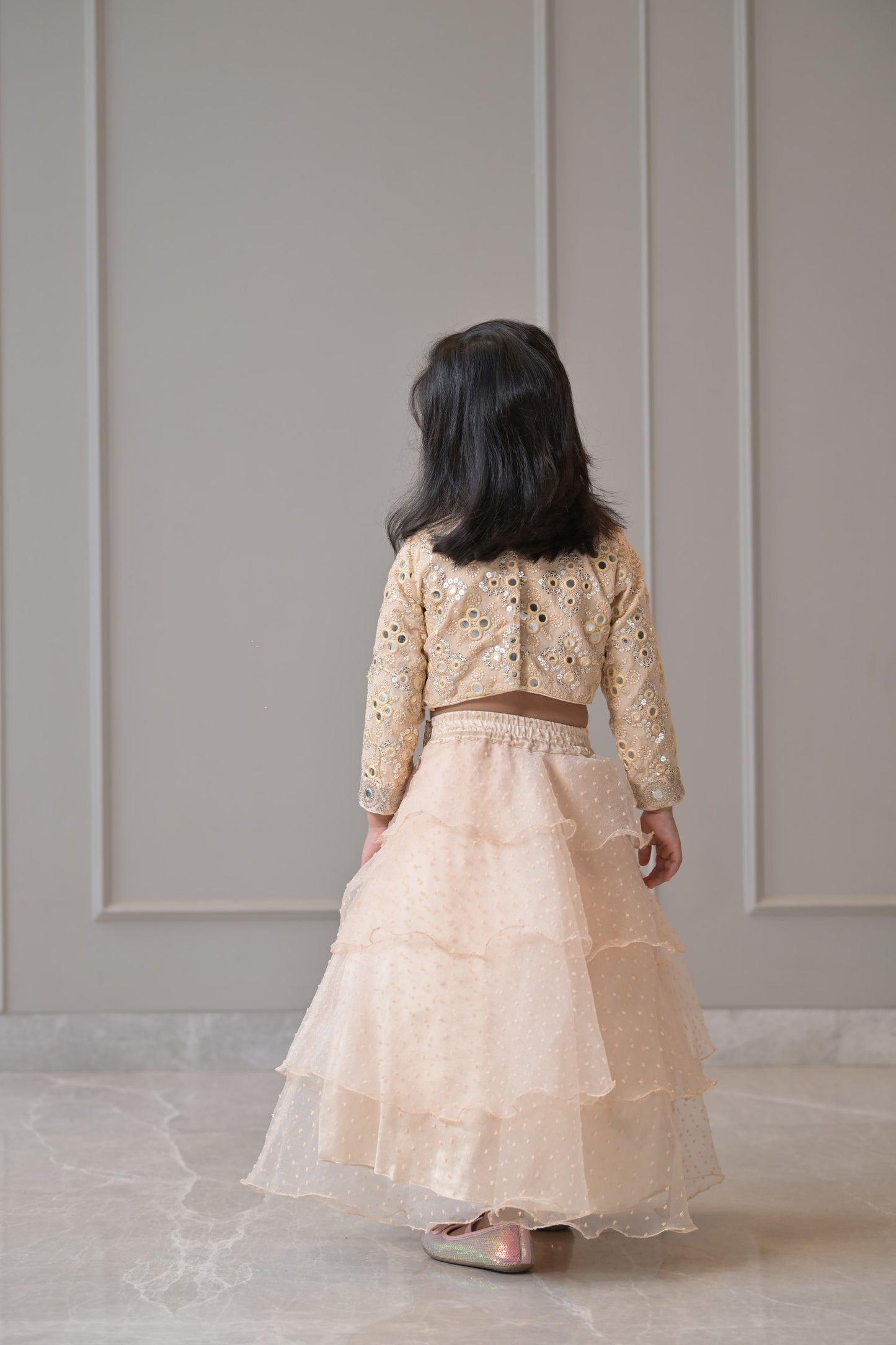 Peach Mirror Organza Lehenga Set
