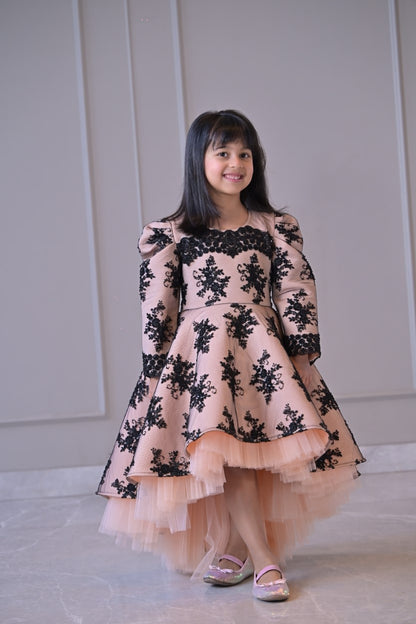 Peach Black Sequence Short Long Gown