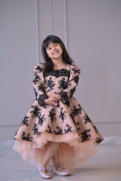 Peach Black Sequence Short Long Gown