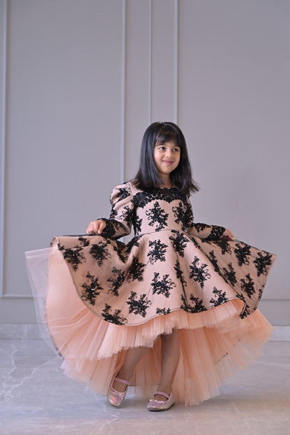 Peach Black Sequence Short Long Gown