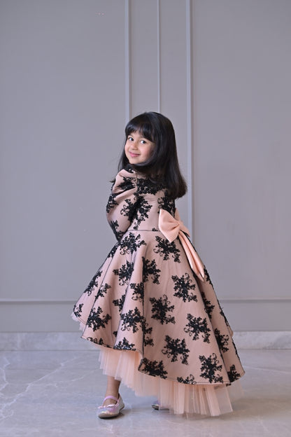 Peach Black Sequence Short Long Gown