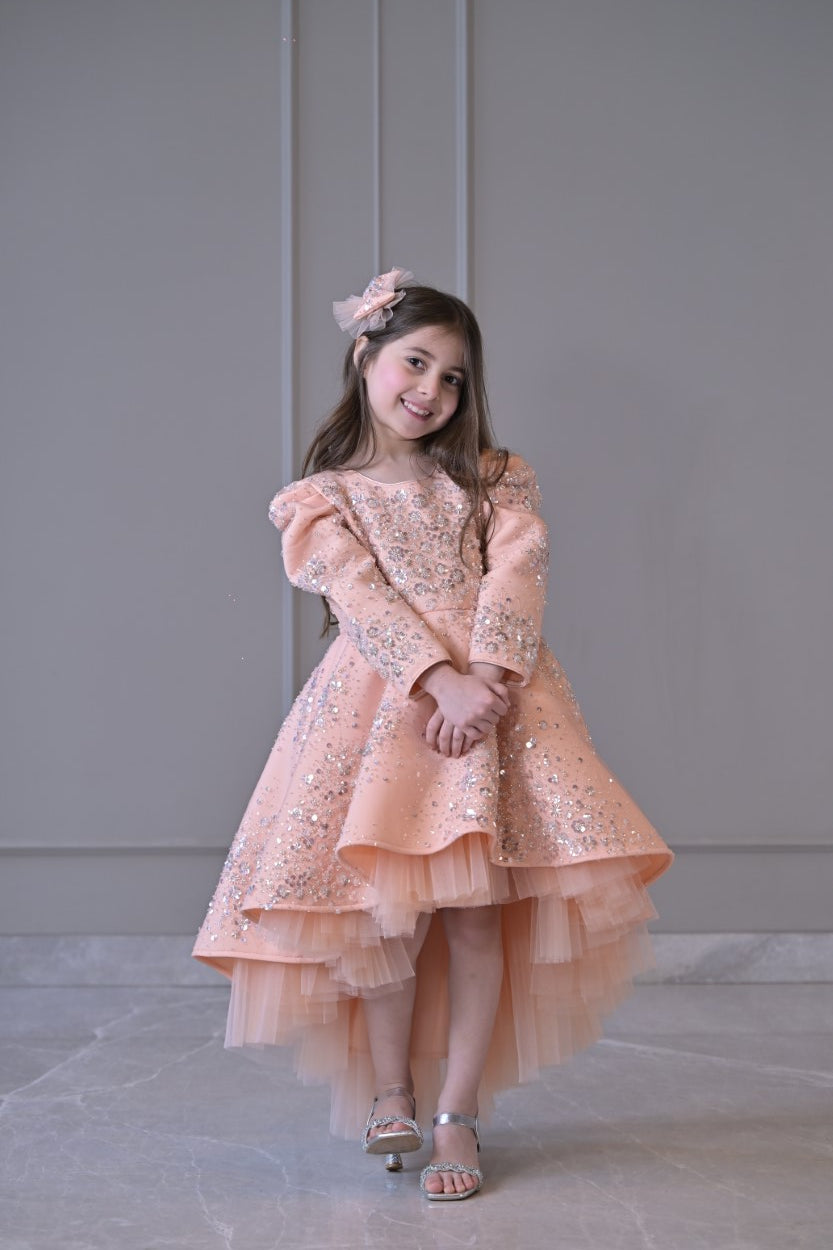 Peach Silver Jhilmil Short Long Gown