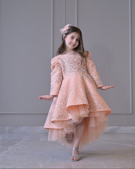 Peach Silver Jhilmil Short Long Gown