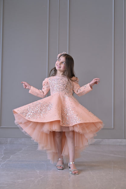 Peach Silver Jhilmil Short Long Gown