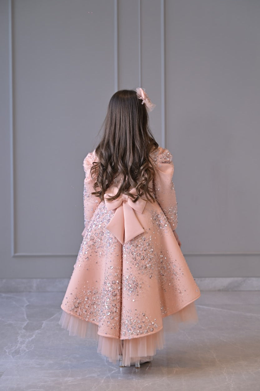 Peach Silver Jhilmil Short Long Gown