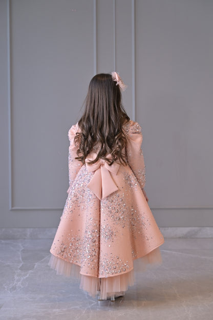 Peach Silver Jhilmil Short Long Gown