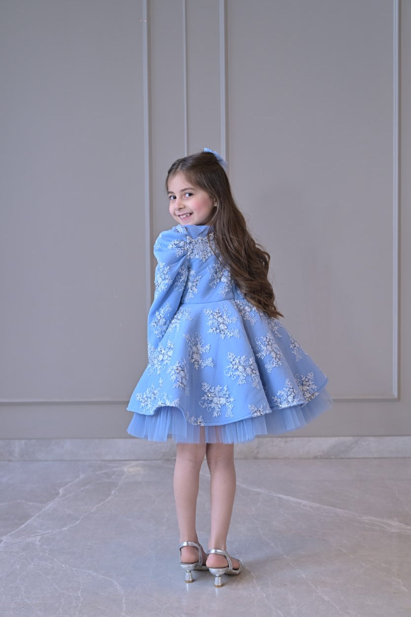 Powder Blue Embroidered Full Peplum Dress