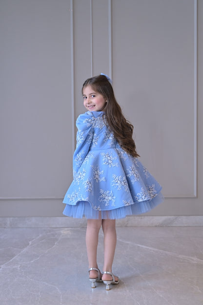 Powder Blue Embroidered Full Peplum Dress