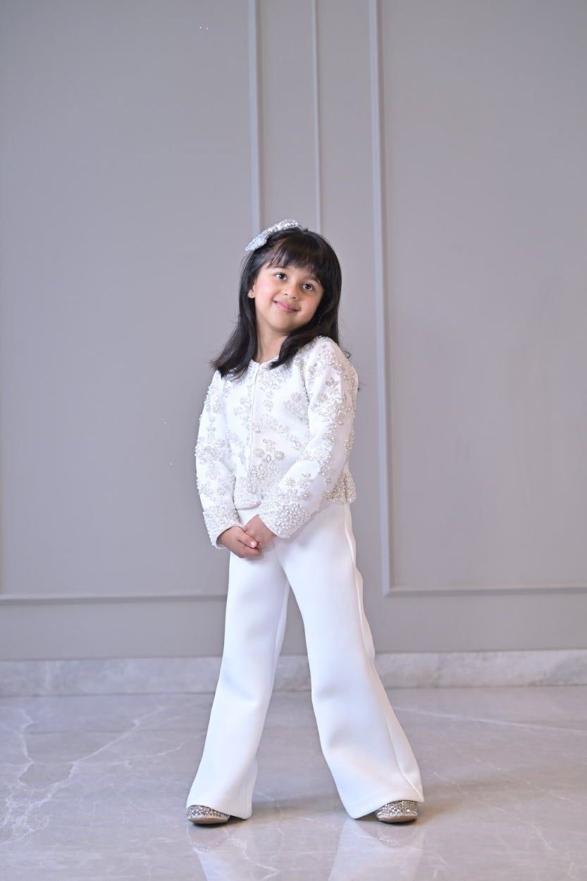 Ivory Pearl Sequence Jacket Jumpsuit