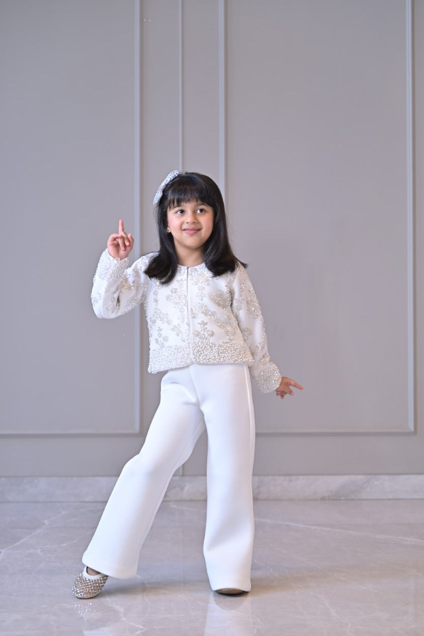 Ivory Pearl Sequence Jacket Jumpsuit